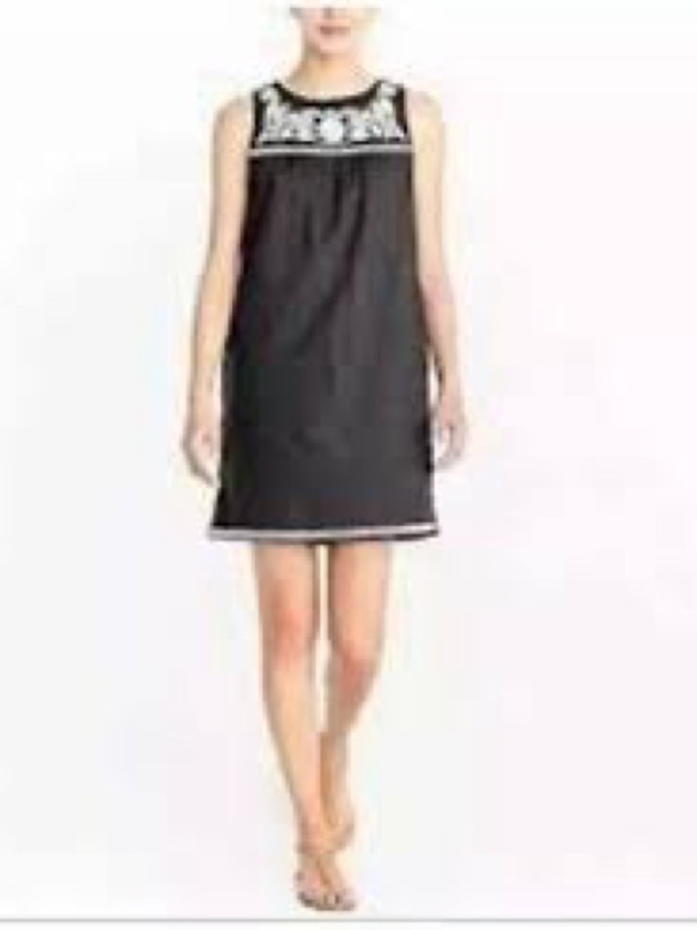 J. Crew Black Sleeveless Embroidered Yoke Shift Dress XXS